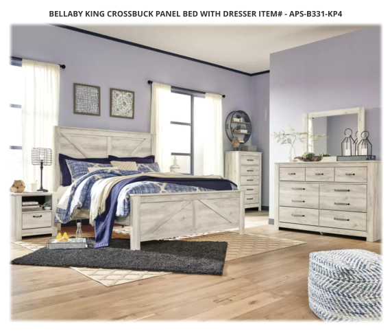 Bellaby King Crossbuck Panel Bed with Dresser ITEM# - APS-B331-KP4