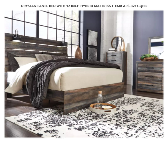 Drystan Panel Bed with 12 inch Hybrid Mattress Item# APS-B211-QPB