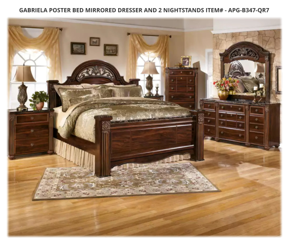 Gabriela Poster Bed Mirrored Dresser and 2 Nightstands ITEM# - APG-B347-QR7