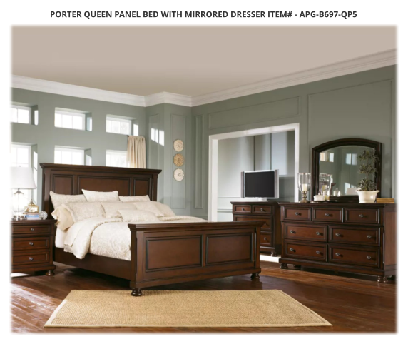 Porter Queen Panel Bed with Mirrored Dresser ITEM# - APG-B697-QP5