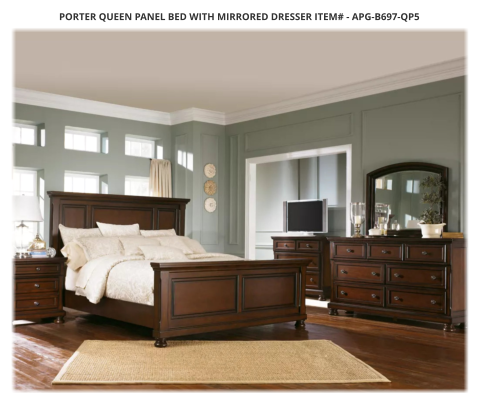 Porter Queen Panel Bed with Mirrored Dresser ITEM# - APG-B697-QP5