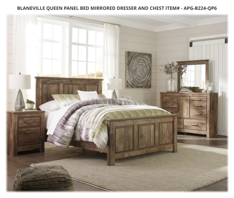 Blaneville Queen Panel Bed Mirrored Dresser and Chest ITEM# - APG-B224-QP6