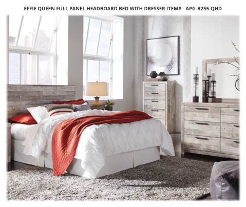 Effie Queen Full Panel Headboard Bed with Dresser ITEM# - APG-B255-QHD