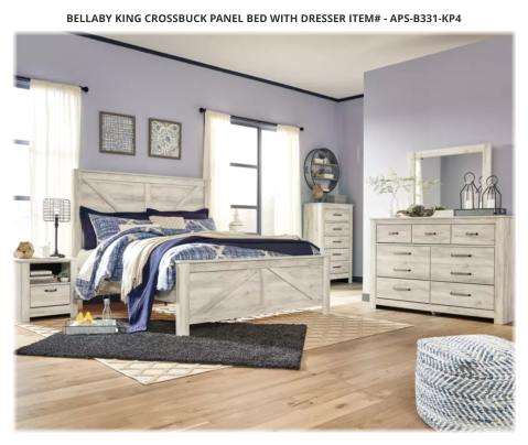 Bellaby King Crossbuck Panel Bed with Dresser ITEM# - APS-B331-KP4