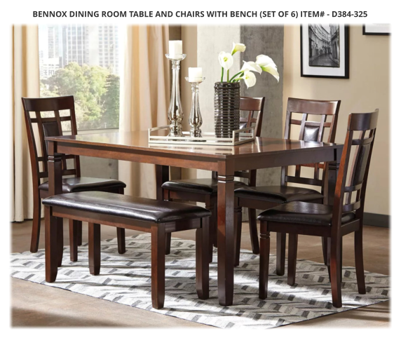 Bennox Dining Room Table and Chairs with Bench (Set of 6) ITEM# - D384-325