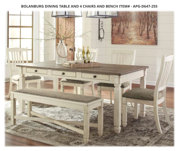 Bolanburg Dining Table and 4 Chairs and Bench ITEM# - APG-D647-255