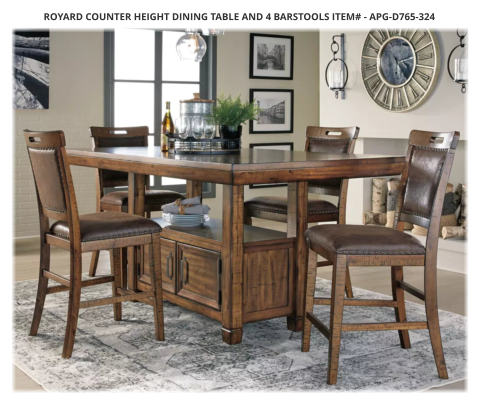 Royard Counter Height Dining Table and 4 Barstools ITEM# - APG-D765-324