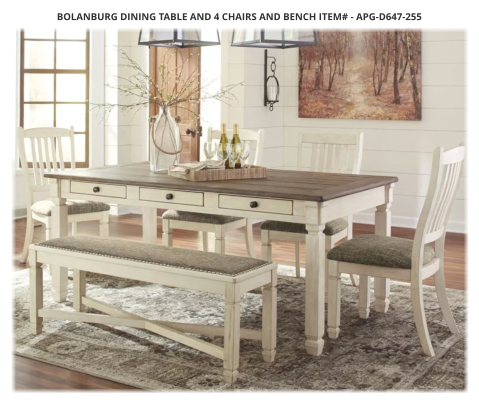 Bolanburg Dining Table and 4 Chairs and Bench ITEM# - APG-D647-255